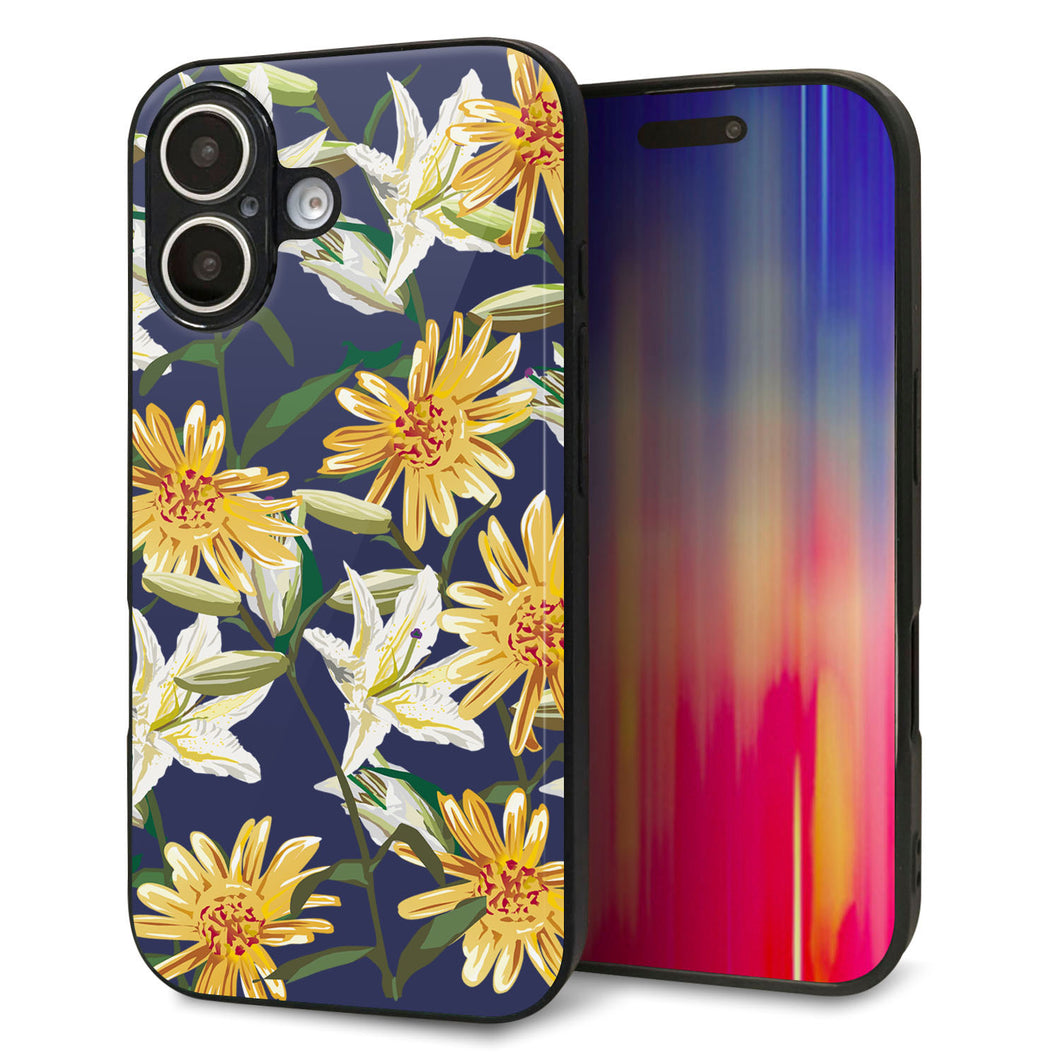 iPhone16 強化ガラス&TPUスマホケース ガラプリ【SC893 ボタニカル デイジー&リリー】