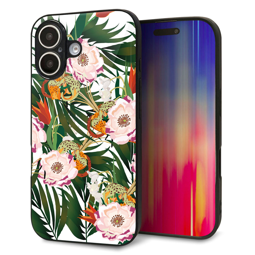 iPhone16 強化ガラス&TPUスマホケース ガラプリ【SC895 ボタニカル フォレスト】