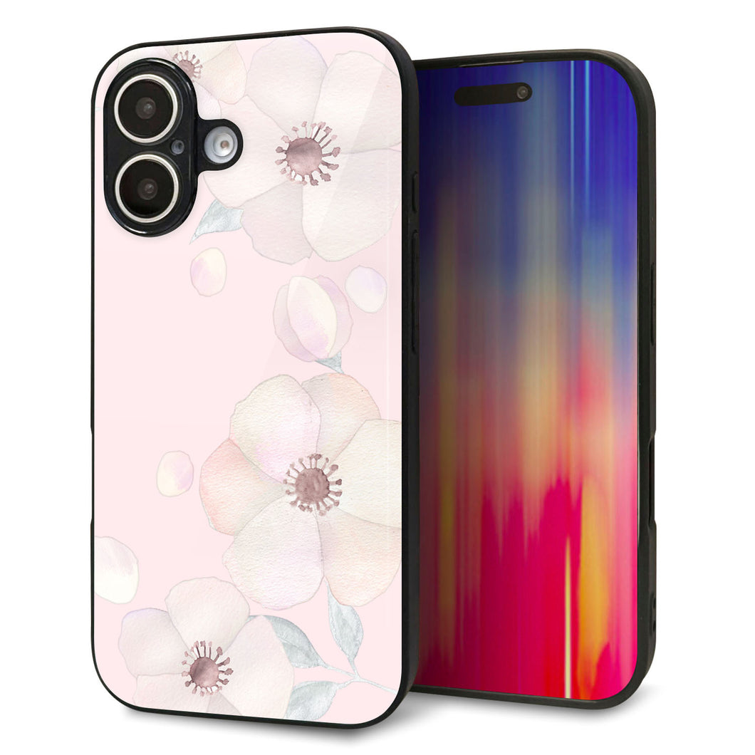 iPhone16 強化ガラス&TPUスマホケース ガラプリ【SC949 ドゥ・フルール(オフピンク)】