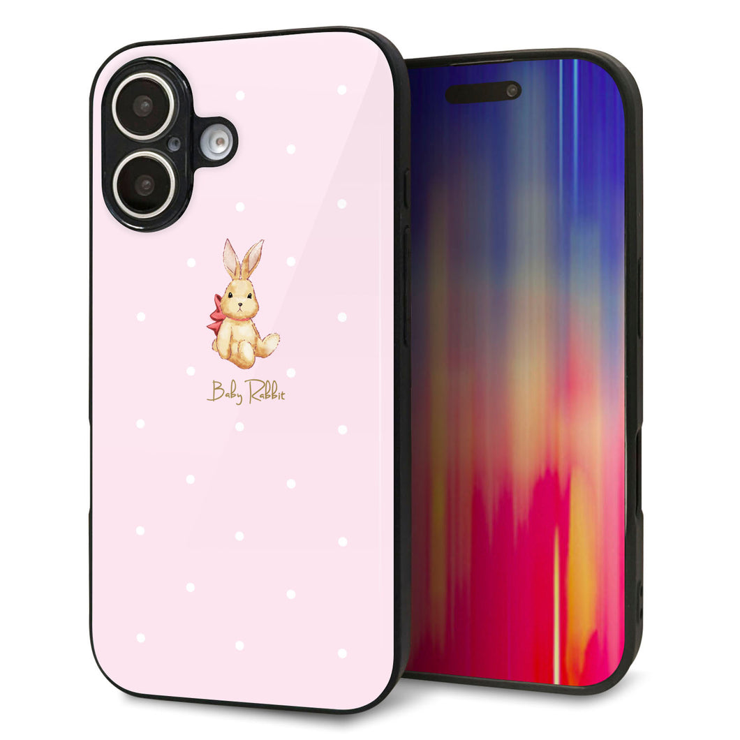 iPhone16 強化ガラス&TPUスマホケース ガラプリ【SC978 Baby Rabbit ピンク ガラプリ】