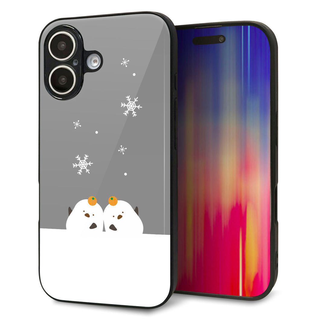 iPhone16 強化ガラス&TPUスマホケース ガラプリ【TA019 冬シマエナガ】