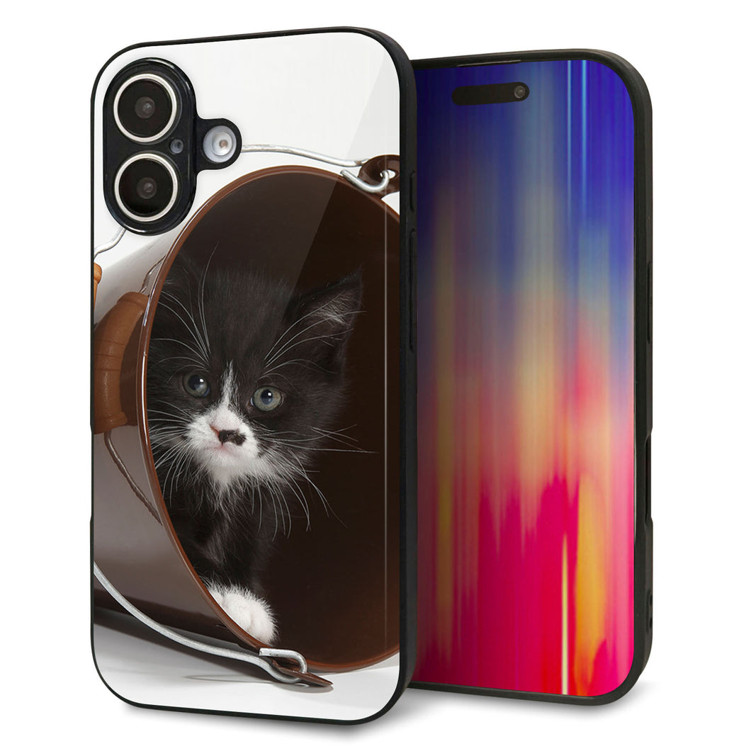 iPhone16 強化ガラス&TPUスマホケース ガラプリ【VA800 ネコとバケツ】