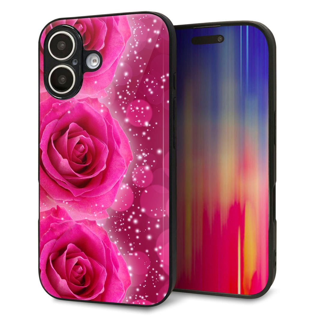 iPhone16 強化ガラス&TPUスマホケース ガラプリ【VA815 3連のバラ】