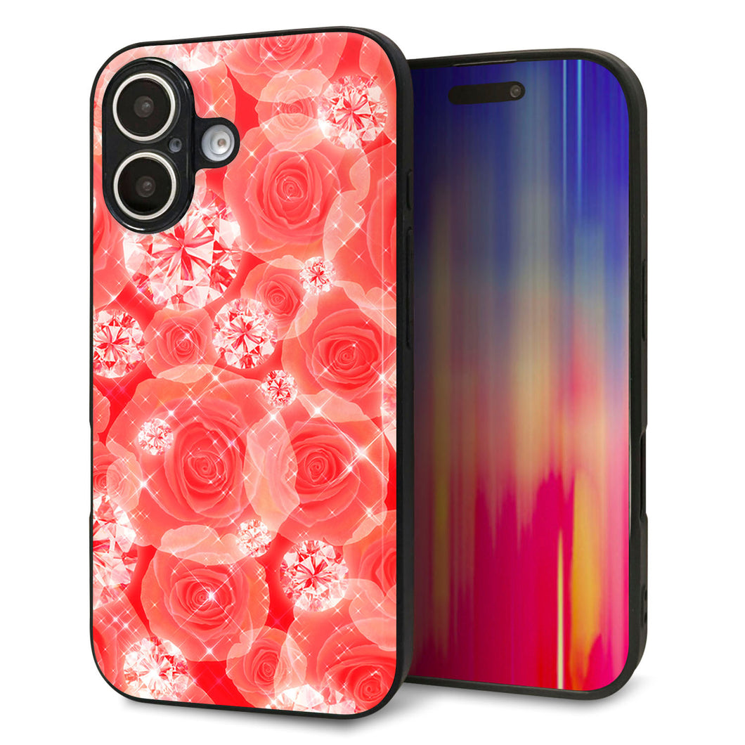 iPhone16 強化ガラス&TPUスマホケース ガラプリ【VA816 ダイヤモンドとバラ】