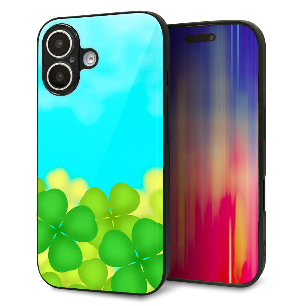 iPhone16 強化ガラス&TPUスマホケース ガラプリ【VA820 四葉のクローバー畑】