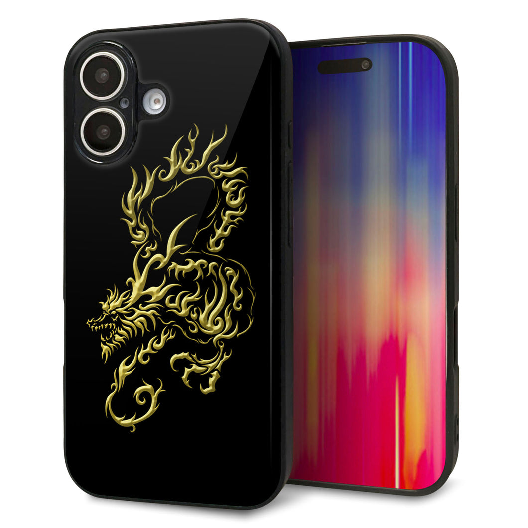 iPhone16 強化ガラス&TPUスマホケース ガラプリ【VA831 闇と龍】