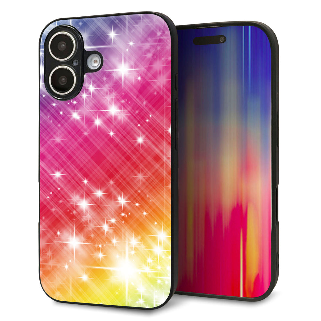 iPhone16 強化ガラス&TPUスマホケース ガラプリ【VA872 レインボーフレーム】