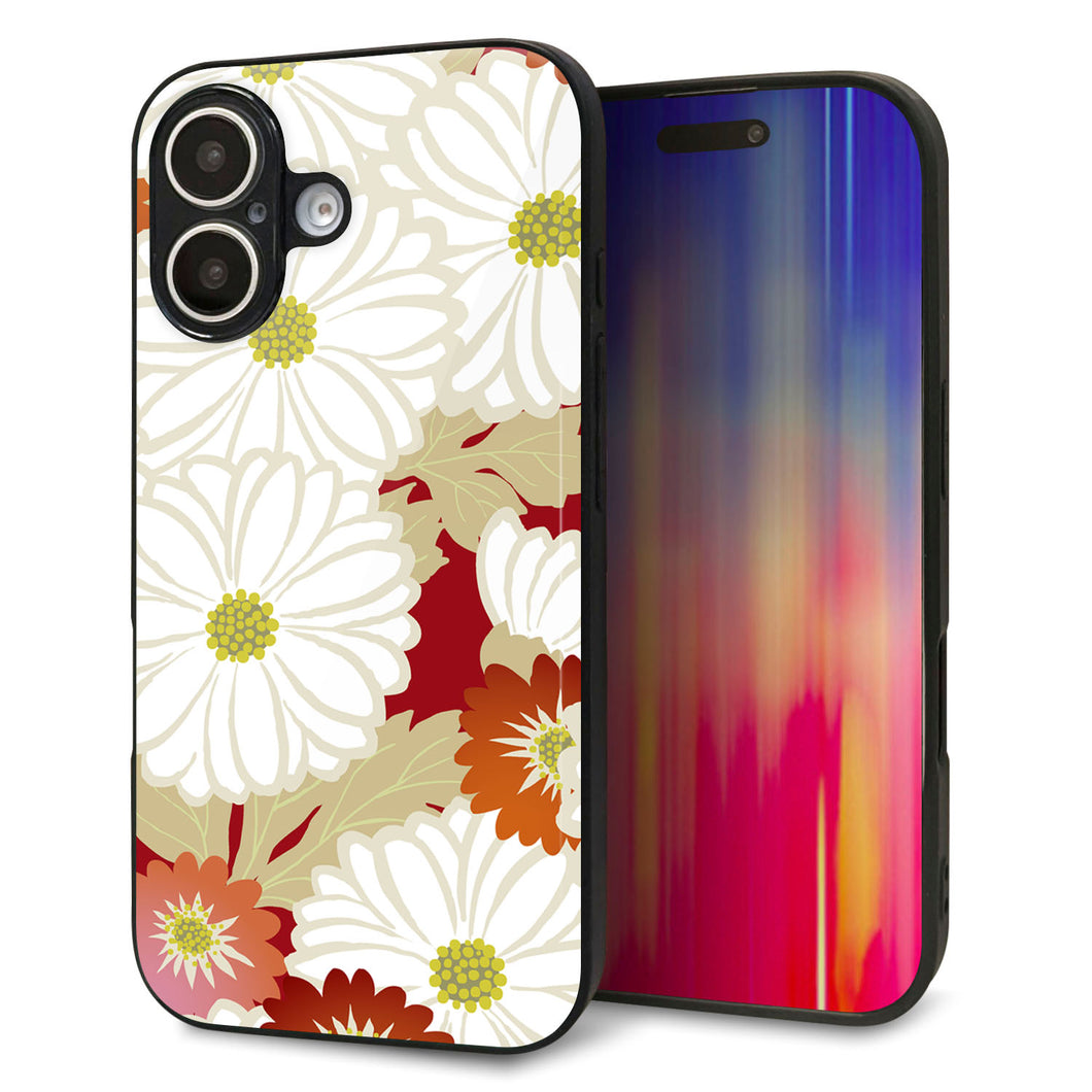 iPhone16 強化ガラス&TPUスマホケース ガラプリ【YJ322 和柄 菊】