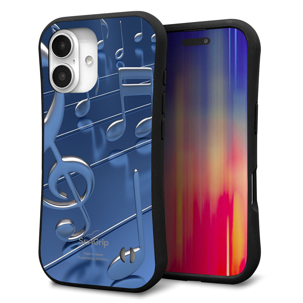 iPhone16 スマホケース 「SEA Grip」 グリップケース Sライン 【286 3D 音符】 UV印刷
