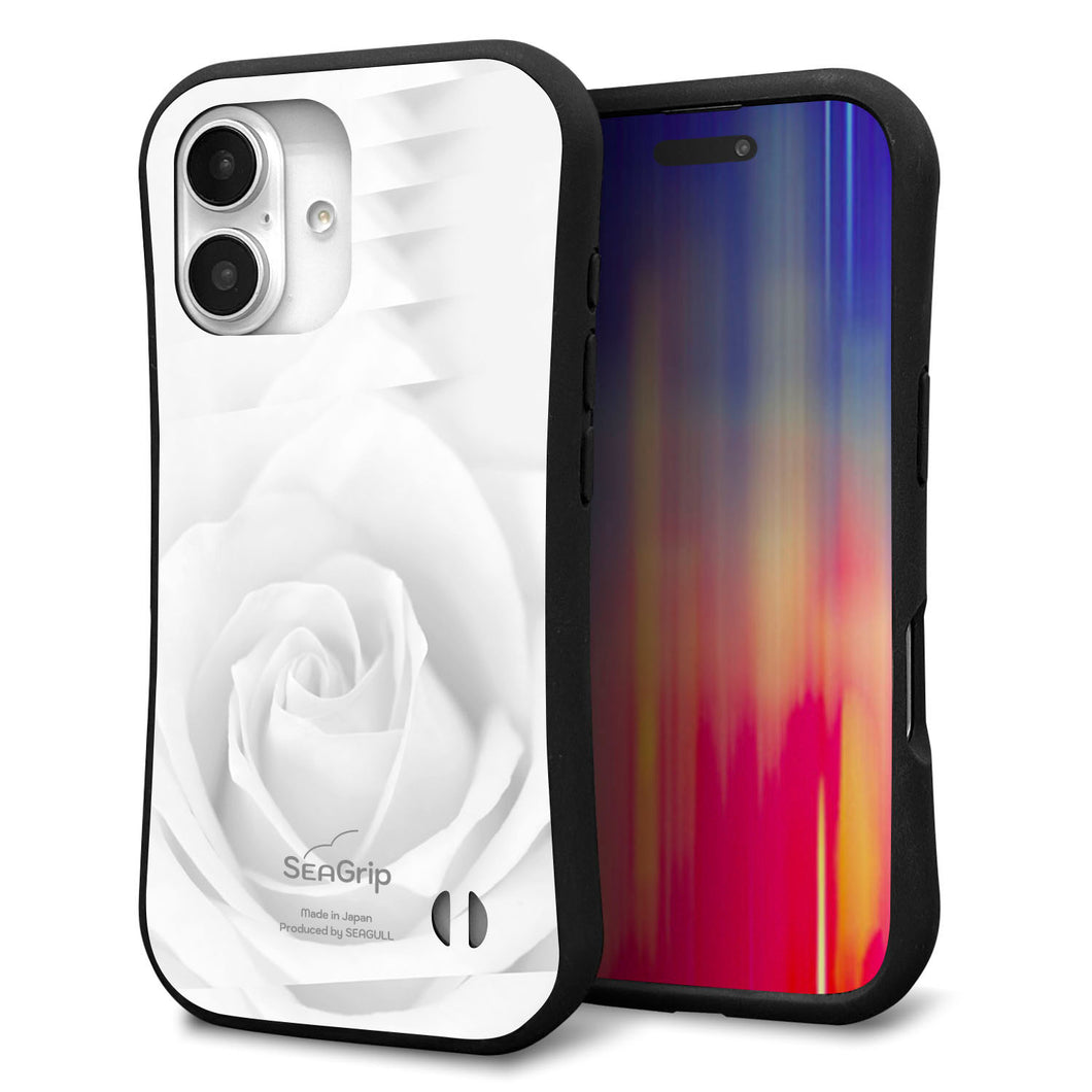iPhone16 スマホケース 「SEA Grip」 グリップケース Sライン 【402 ホワイトRose】 UV印刷