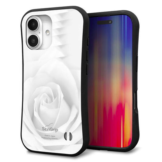 iPhone16 スマホケース 「SEA Grip」 グリップケース Sライン 【402 ホワイトRose】 UV印刷