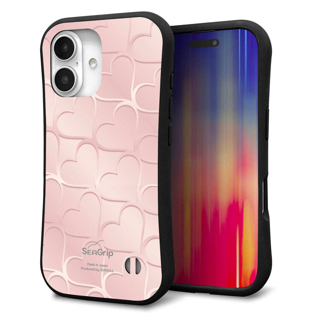 iPhone16 スマホケース 「SEA Grip」 グリップケース Sライン 【1340 かくれハート(ローズピンク)】 UV印刷