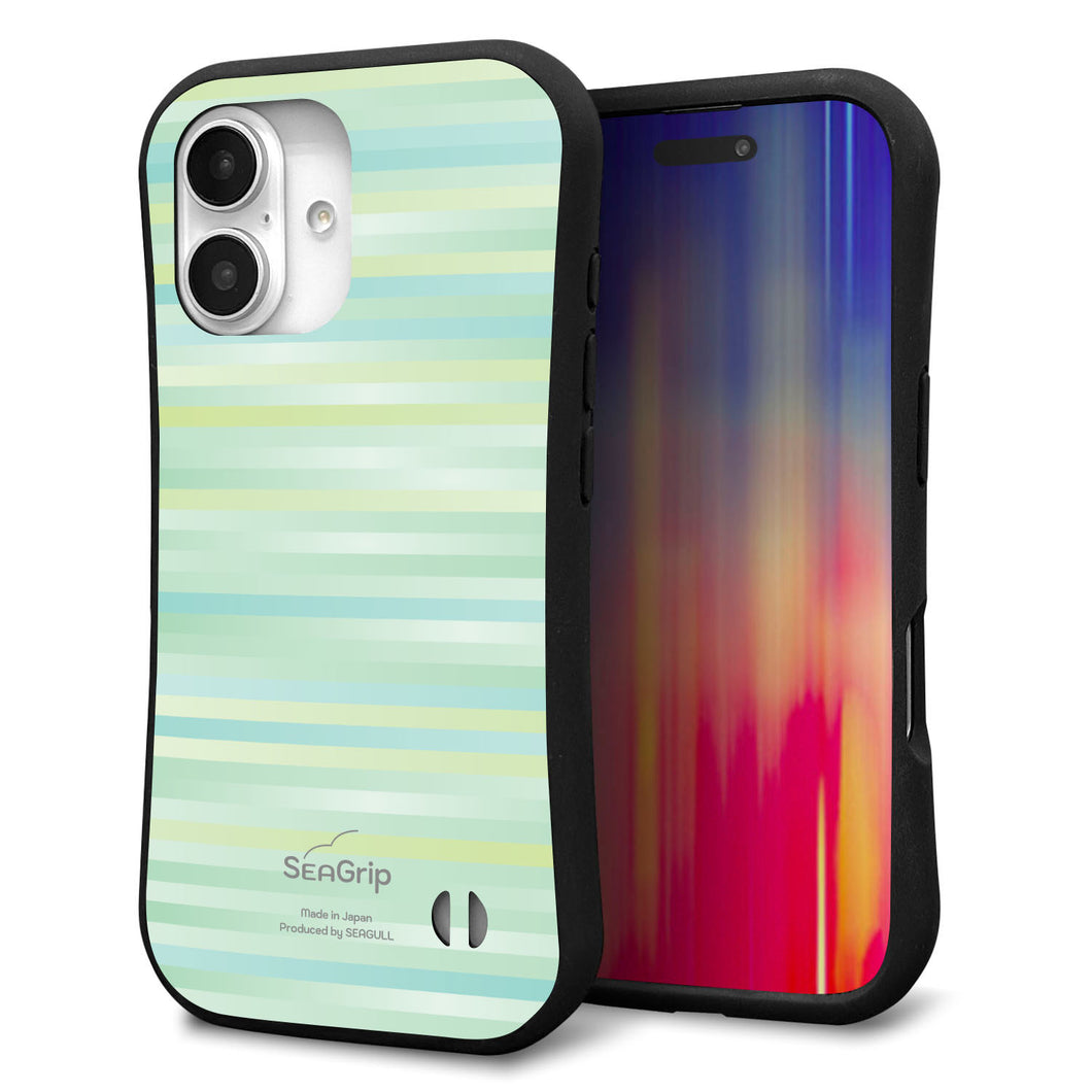 iPhone16 スマホケース 「SEA Grip」 グリップケース Sライン 【IB908 グラデーションボーダー_グリーン】 UV印刷