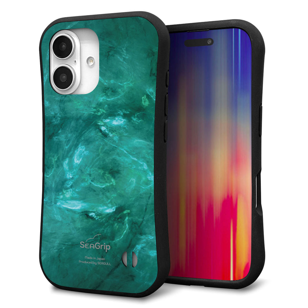 iPhone16 スマホケース 「SEA Grip」 グリップケース Sライン 【KM869 大理石GR】 UV印刷