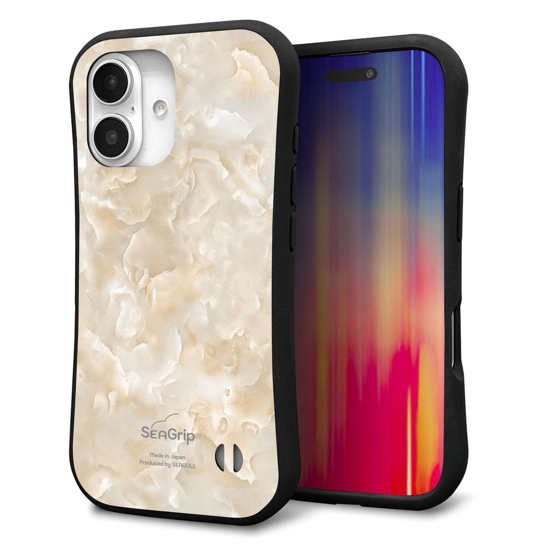 iPhone16 スマホケース 「SEA Grip」 グリップケース Sライン 【KM872 大理石パール】 UV印刷