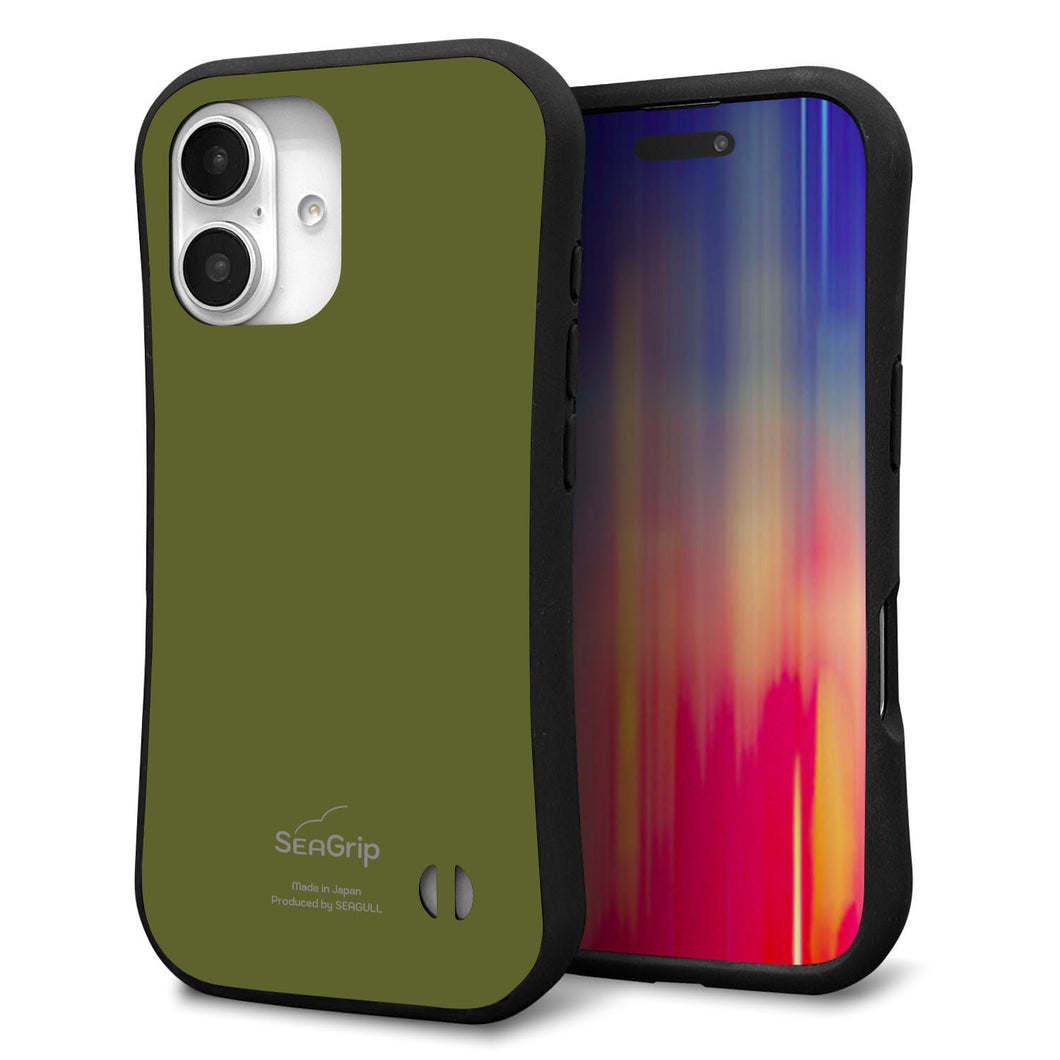 iPhone16 スマホケース 「SEA Grip」 グリップケース Sライン 【KM916 レトロカラー(カーキ)】 UV印刷