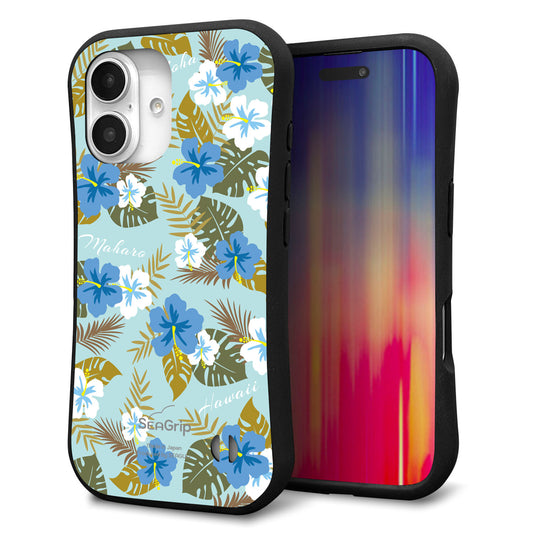 iPhone16 スマホケース 「SEA Grip」 グリップケース Sライン 【SC883 ハワイアンアロハレトロ(ブルー)】 UV印刷