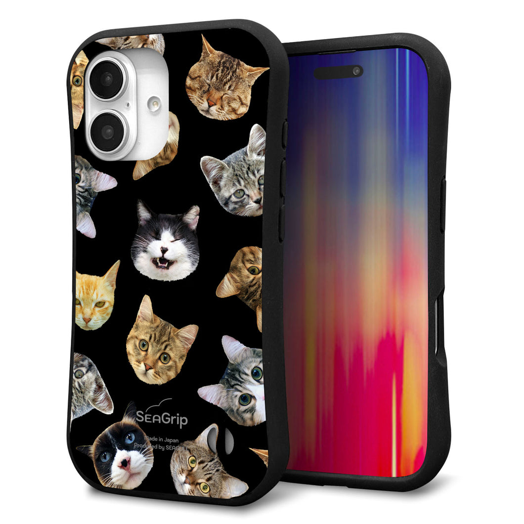 iPhone16 スマホケース 「SEA Grip」 グリップケース Sライン 【SC933 ねこどっと(ブラック)】 UV印刷