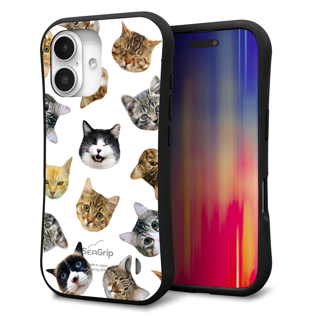 iPhone16 スマホケース 「SEA Grip」 グリップケース Sライン 【SC937 ねこどっと(ホワイト)】 UV印刷