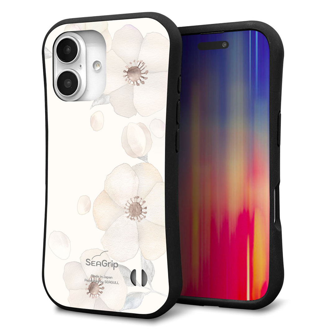 iPhone16 スマホケース 「SEA Grip」 グリップケース Sライン 【SC952 ドゥ・フルール(セピア)】 UV印刷