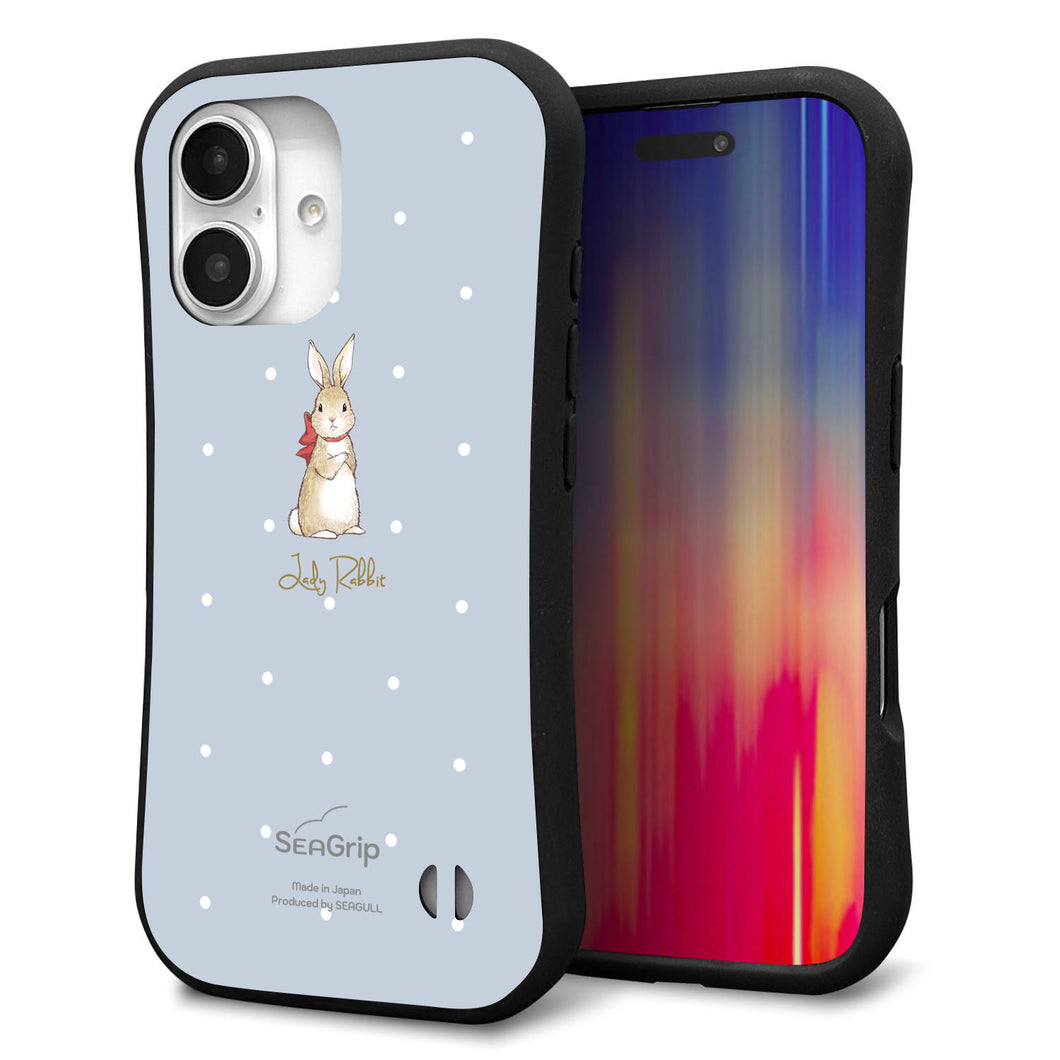 iPhone16 スマホケース 「SEA Grip」 グリップケース Sライン 【SC967 Lady Rabbit ブルーグレイ ガラプリhp】 UV印刷