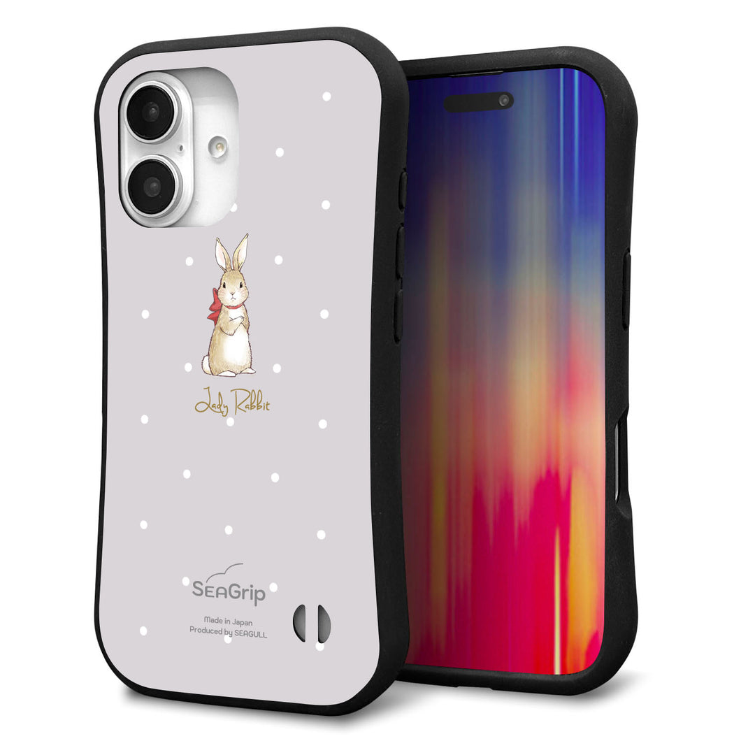 iPhone16 スマホケース 「SEA Grip」 グリップケース Sライン 【SC968 Lady Rabbit グレージュ ガラプリhp】 UV印刷