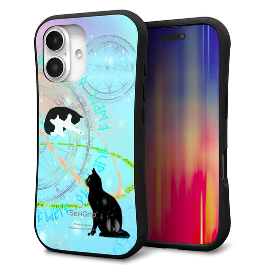 iPhone16 スマホケース 「SEA Grip」 グリップケース Sライン 【YJ329 魔法陣猫 キラキラ パステル】 UV印刷