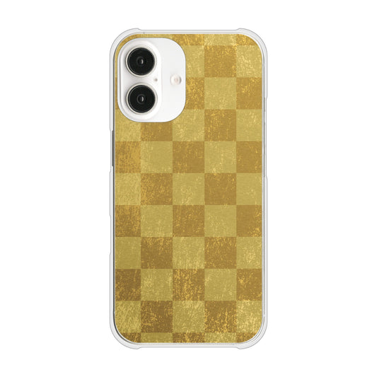 iPhone16 高画質仕上げ 背面印刷 ハードケース 【619 市松模様-金(骨董風に傷んだイメージ)】