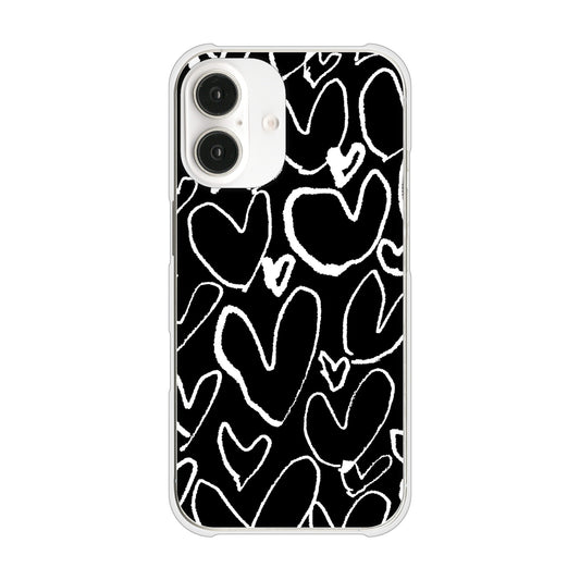 iPhone16 高画質仕上げ 背面印刷 ハードケース 【1124 ハート BK&WH】