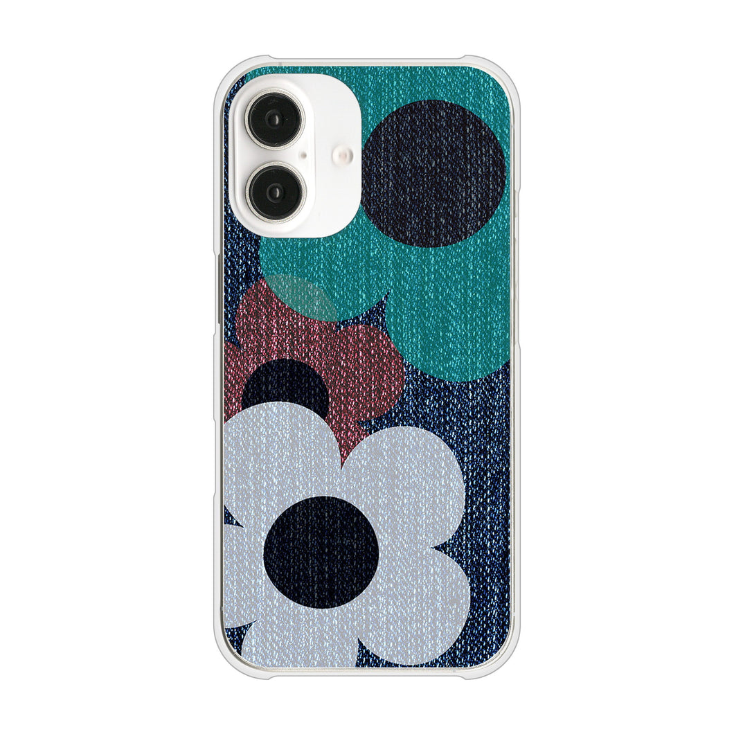 iPhone16 高画質仕上げ 背面印刷 ハードケース 【EK869 ルーズフラワーinデニム風】