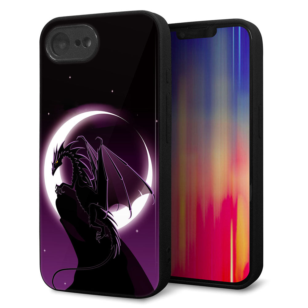 iPhone16e 強化ガラス&TPUスマホケース ガラプリ【037 三日月とドラゴン】