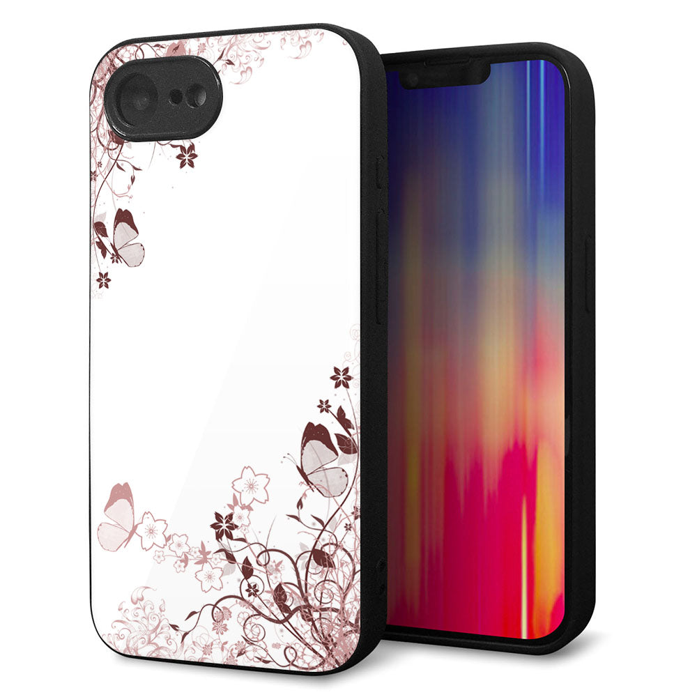 iPhone16e 強化ガラス&TPUスマホケース ガラプリ【142 桔梗と桜と蝶】