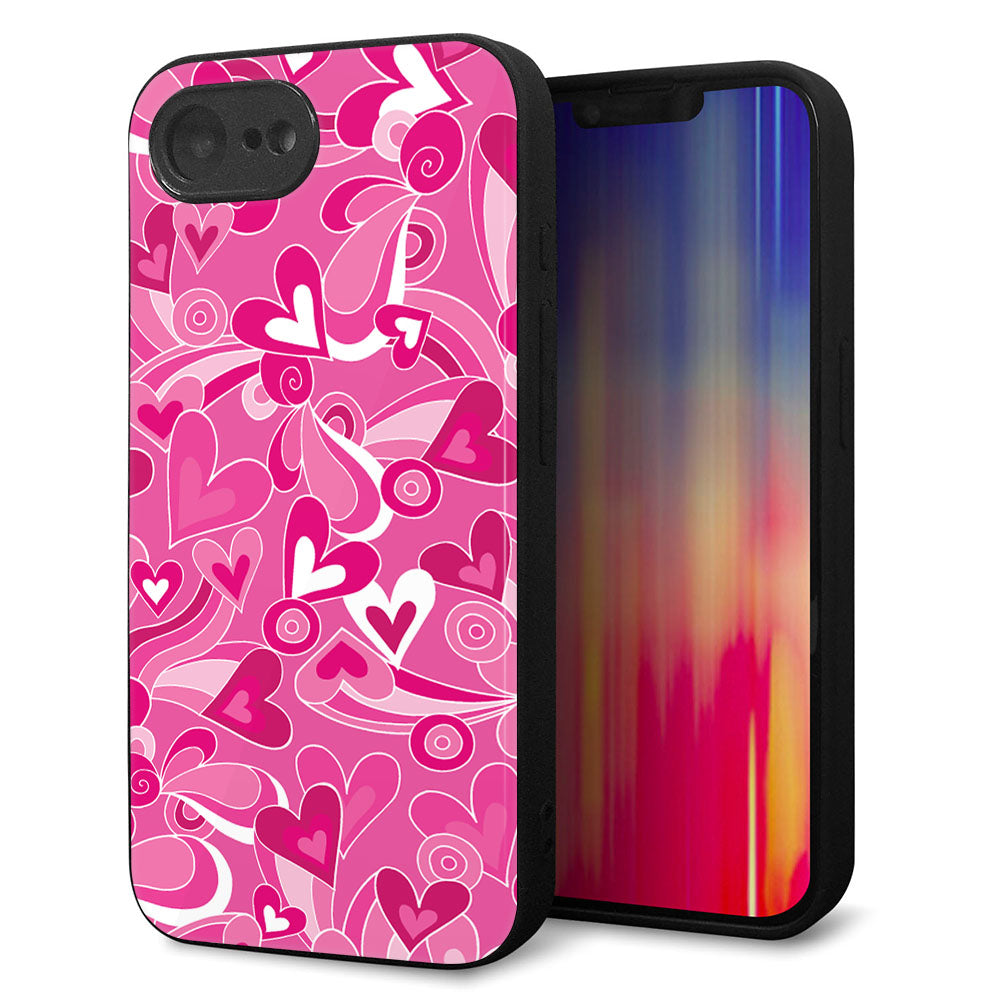 iPhone16e 強化ガラス&TPUスマホケース ガラプリ【383 ピンクのハート】