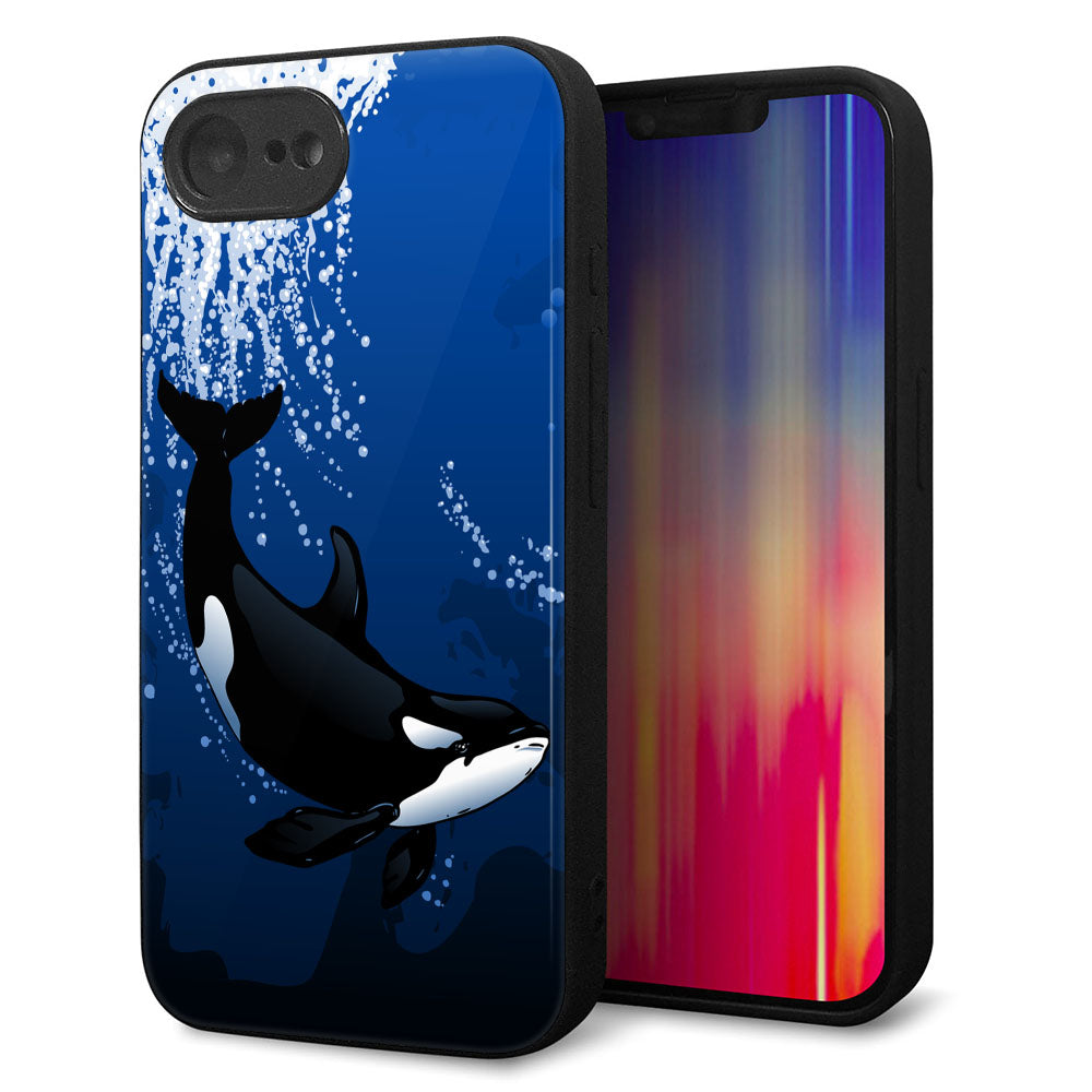 iPhone16e 強化ガラス&TPUスマホケース ガラプリ【423 シャチ】