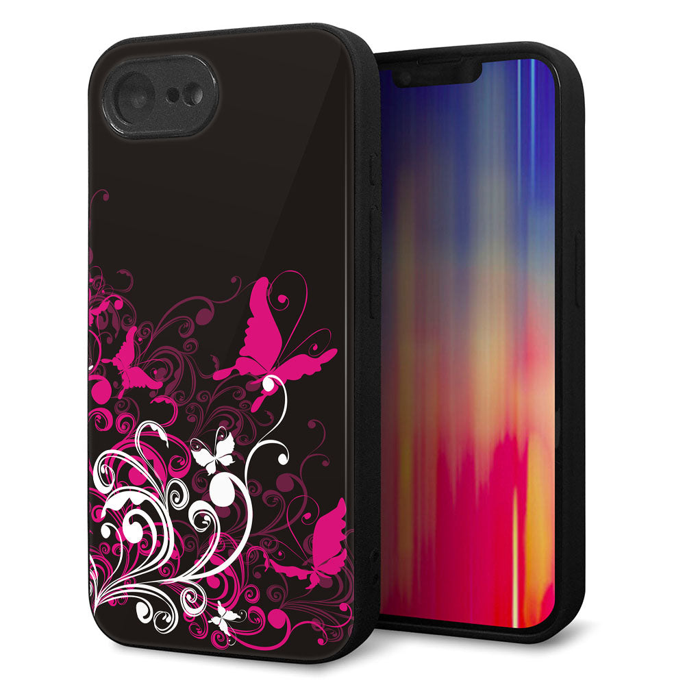 iPhone16e 強化ガラス&TPUスマホケース ガラプリ【585 闇に舞う蝶】