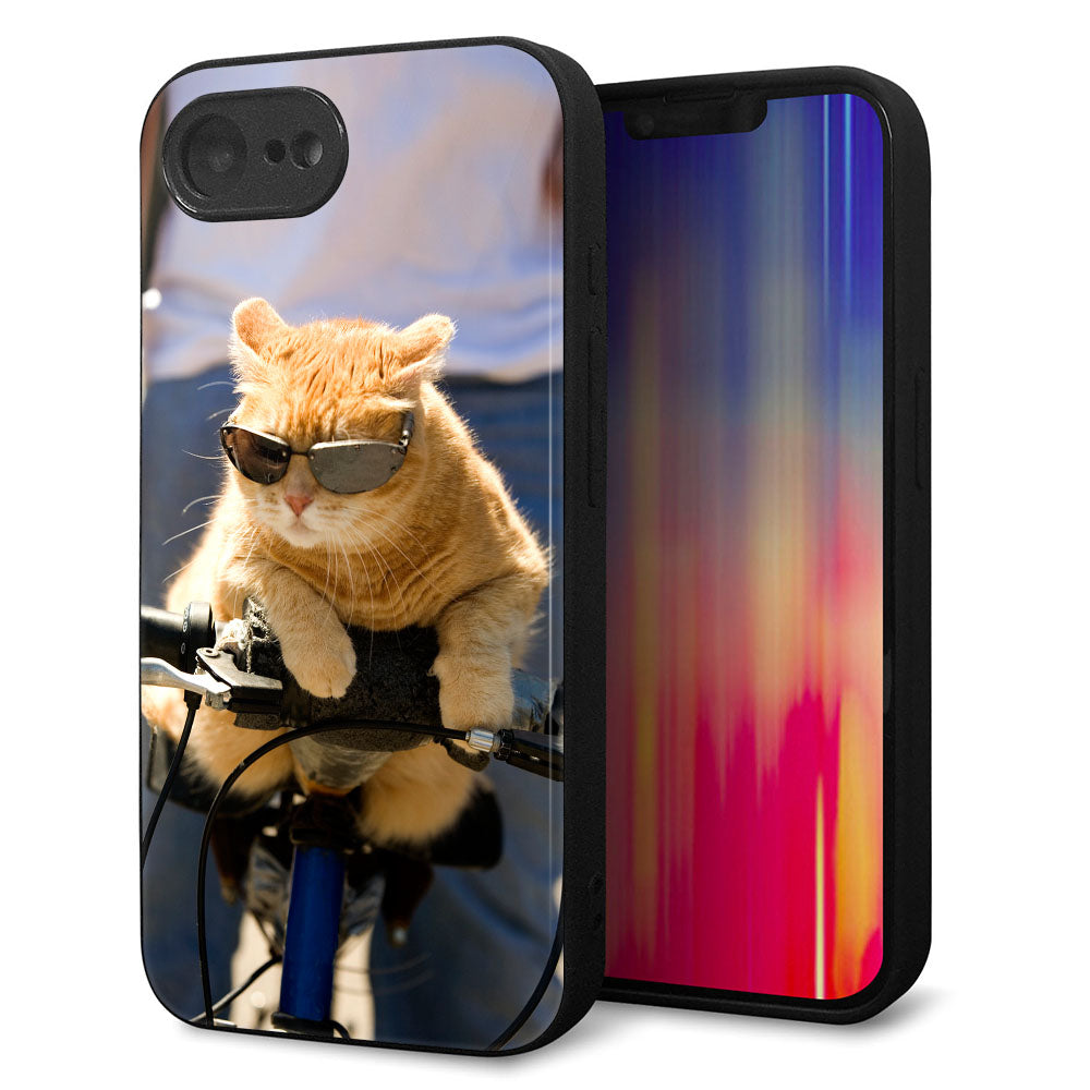 iPhone16e 強化ガラス&TPUスマホケース ガラプリ【595 にゃんとサイクル】