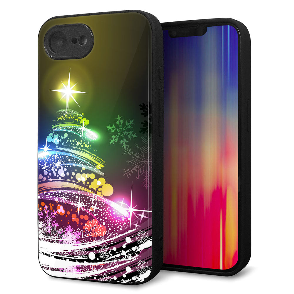iPhone16e 強化ガラス&TPUスマホケース ガラプリ【722 レインボークリスマス】