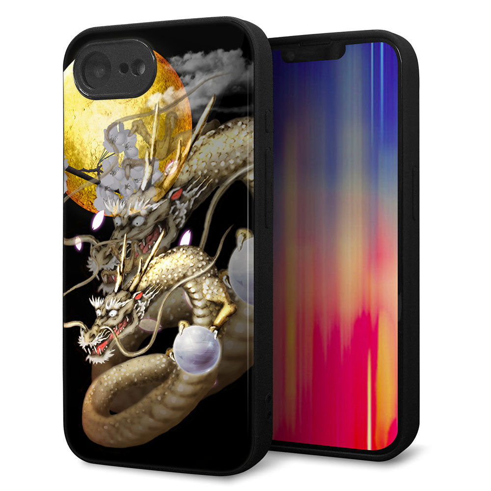 iPhone16e 強化ガラス&TPUスマホケース ガラプリ【1003 月と龍】