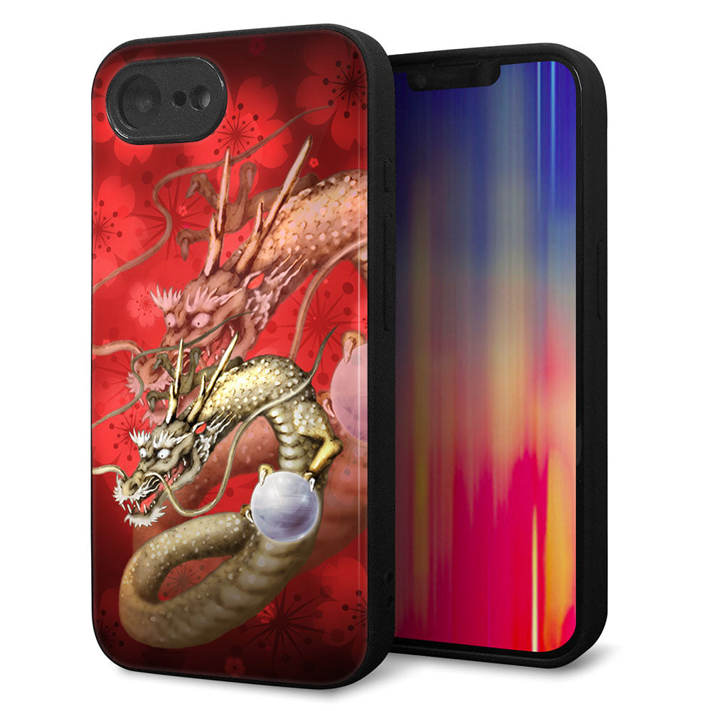 iPhone16e 強化ガラス&TPUスマホケース ガラプリ【1004 桜と龍】