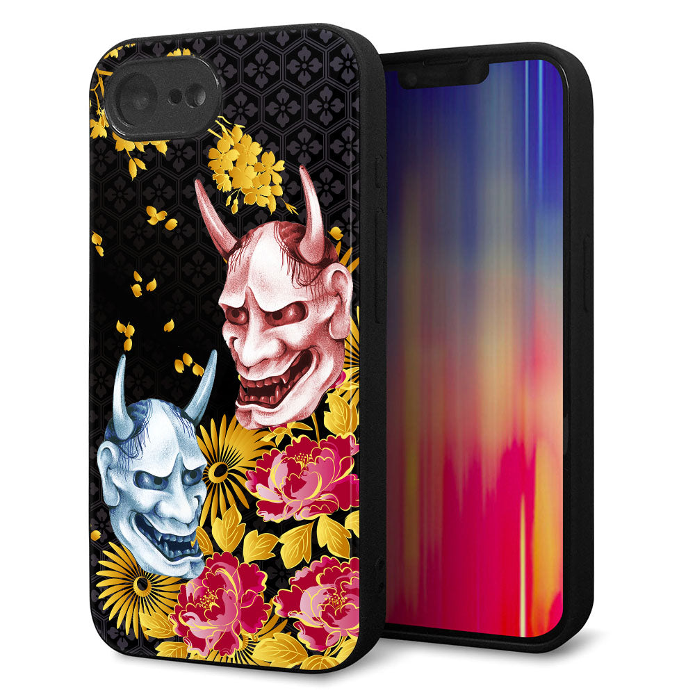 iPhone16e 強化ガラス&TPUスマホケース ガラプリ【1024 般若と牡丹2】