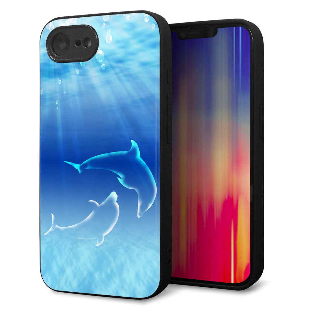 iPhone16e 強化ガラス&TPUスマホケース ガラプリ【1048 海の守り神イルカ】