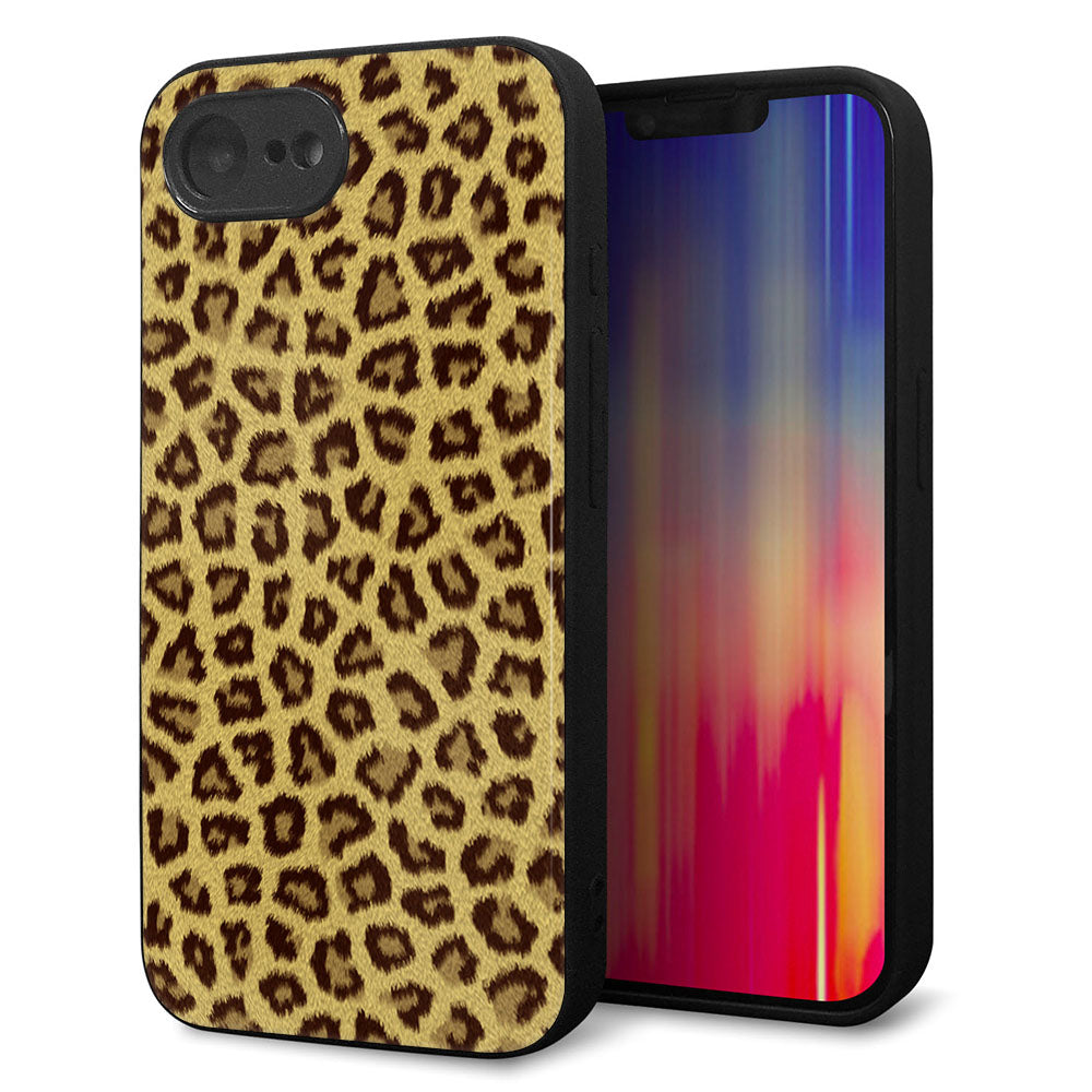 iPhone16e 強化ガラス&TPUスマホケース ガラプリ【1065 ヒョウ柄ベーシックSゴールド】