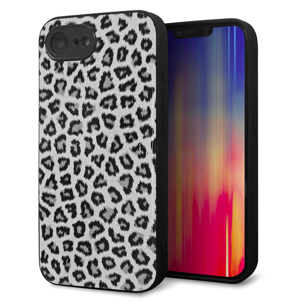 iPhone16e 強化ガラス&TPUスマホケース ガラプリ【1068 ヒョウ柄ベーシックSグレー】