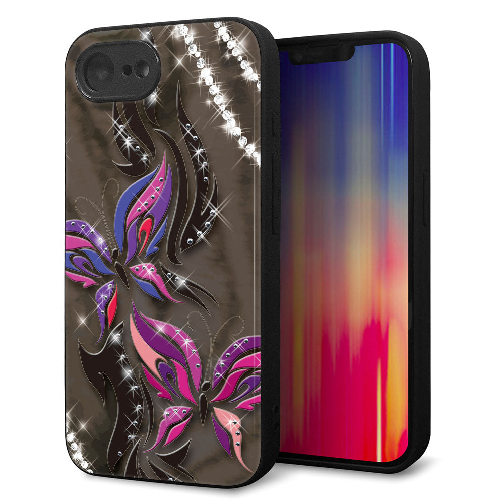 iPhone16e 強化ガラス&TPUスマホケース ガラプリ【1164 キラめくストーンと蝶】