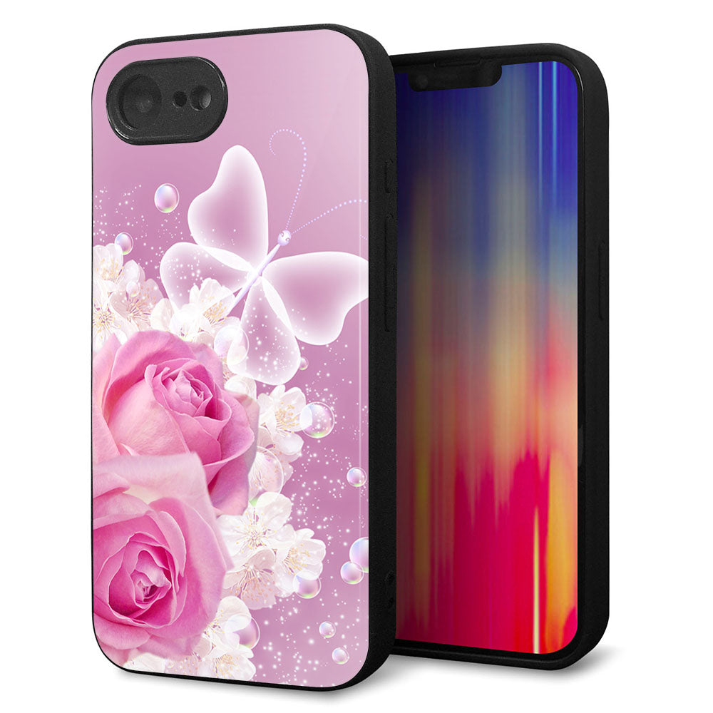 iPhone16e 強化ガラス&TPUスマホケース ガラプリ【1166 ローズロマンス】