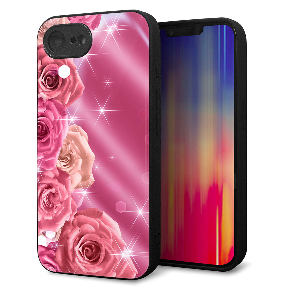 iPhone16e 強化ガラス&TPUスマホケース ガラプリ【1182 ピンクの薔薇に誘われて】