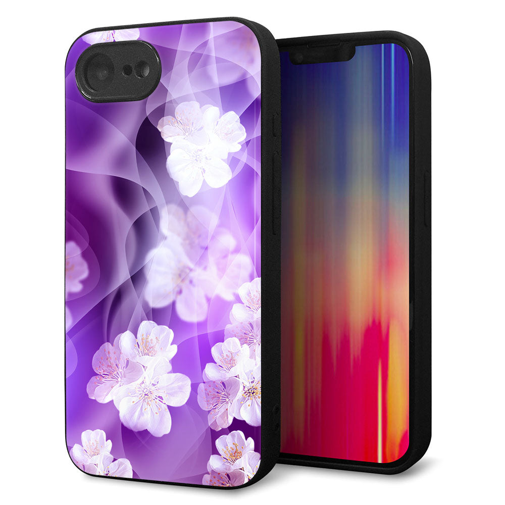 iPhone16e 強化ガラス&TPUスマホケース ガラプリ【1211 桜とパープルの風】