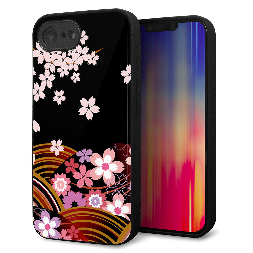 iPhone16e 強化ガラス&TPUスマホケース ガラプリ【1237 和柄&筆文字・夜桜の宴】