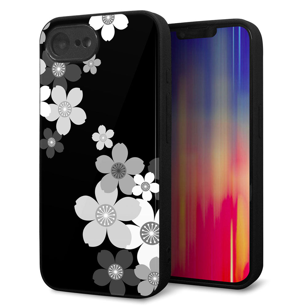 iPhone16e 強化ガラス&TPUスマホケース ガラプリ【1334 桜のフレーム】