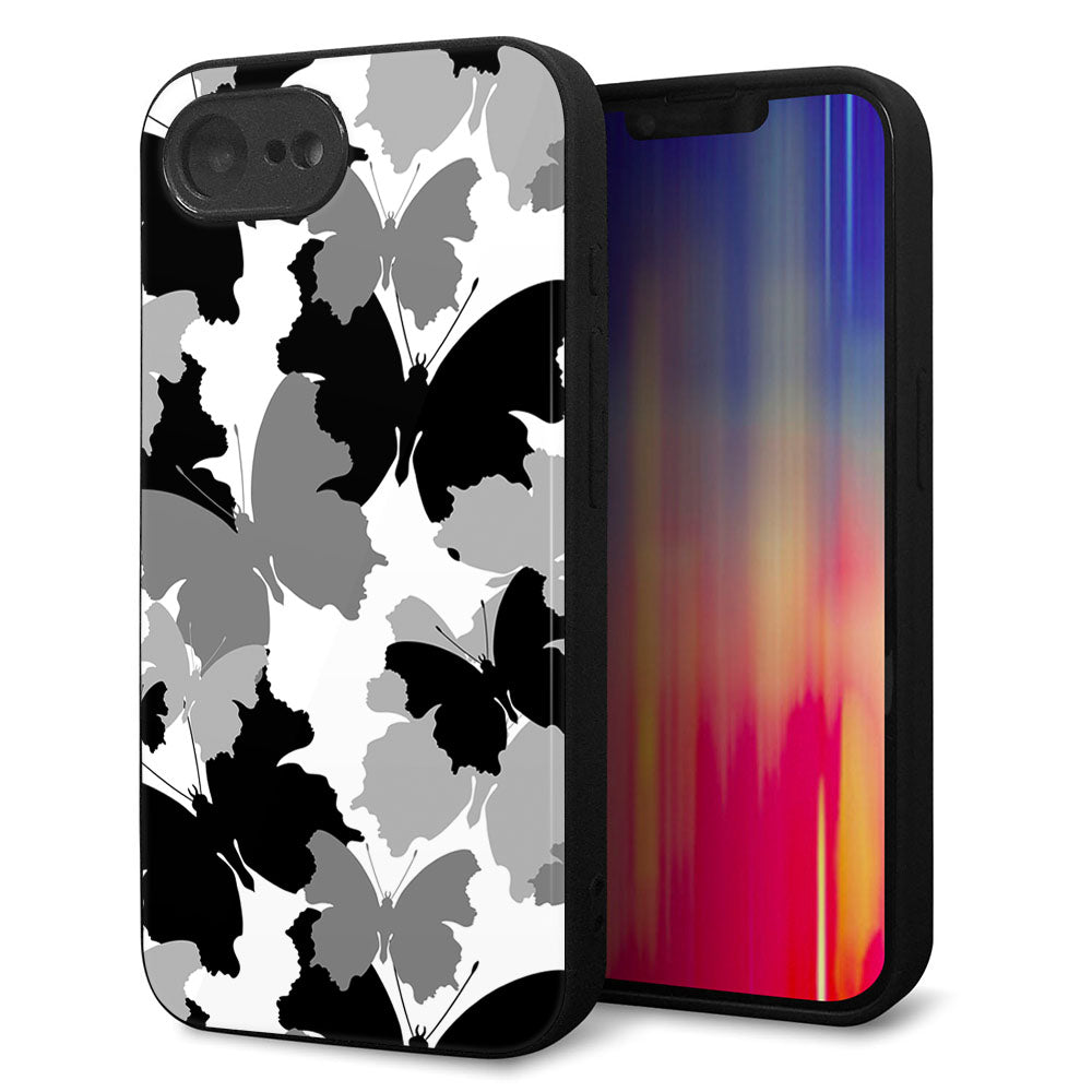 iPhone16e 強化ガラス&TPUスマホケース ガラプリ【1336 夜の蝶】